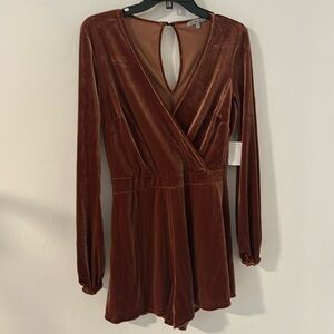 Charlotte Russe Copper Orange Soft Velvet Sexy Long Sleeve Romper Size M